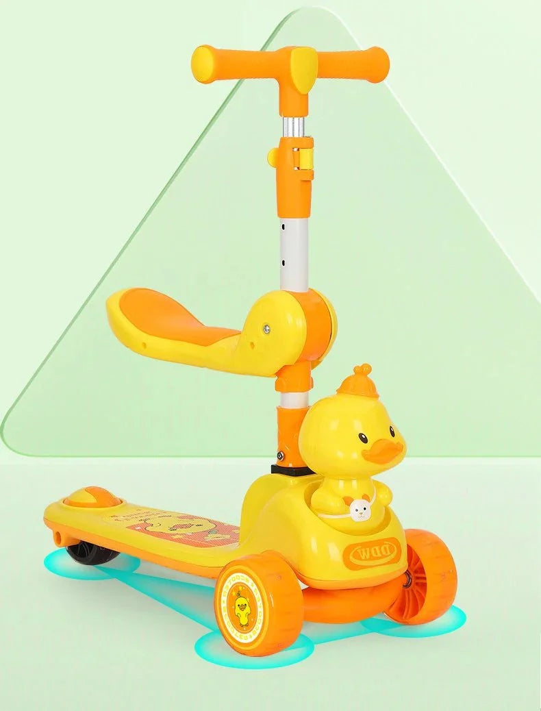 2-in-1 Kids Kick Scooter with Foldable Flip-Down Seat – 3-Wheel Adjustable Toddler Scooter