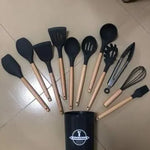 Premium 12-Piece Silicone Kitchen Utensil Set with Wooden Handles – Heat-Resistant