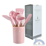Premium 12-Piece Silicone Kitchen Utensil Set with Wooden Handles – Heat-Resistant