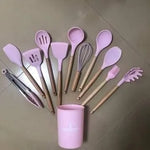Premium 12-Piece Silicone Kitchen Utensil Set with Wooden Handles – Heat-Resistant