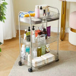 3-Tier Rolling Vanity Storage Cart – Acrylic-Style Clear Fluted Baskets, Mobile Makeup & Skincare