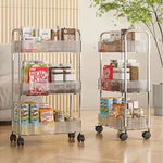 3-Tier Rolling Vanity Storage Cart – Acrylic-Style Clear Fluted Baskets, Mobile Makeup & Skincare