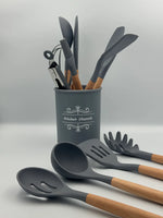 Professional Silicone Kitchen Utensil Set – Heat-Resistant Non-Stick Cooking Tools with Wooden Handles