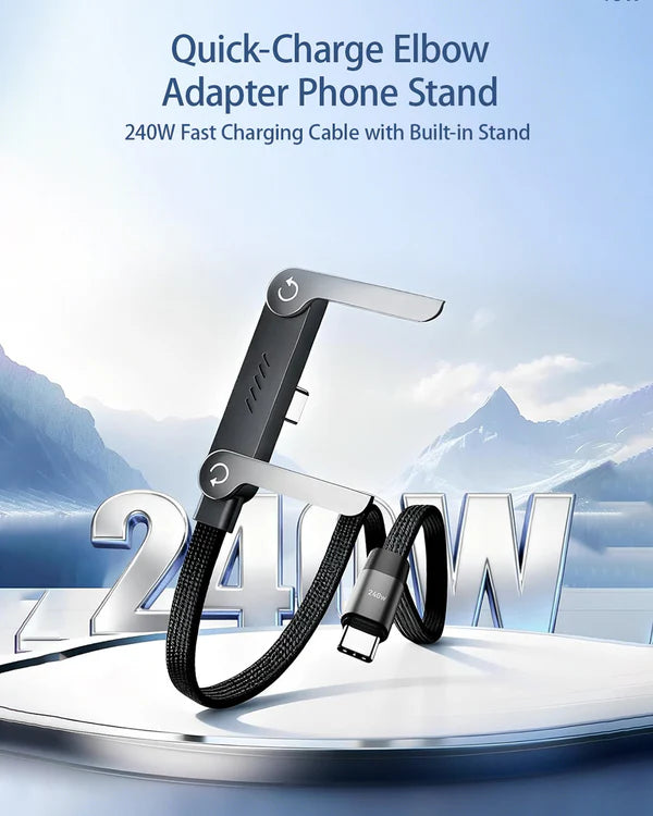Ultra-Fast Charging USB-C Cable – Quick-Charge Elbow Adapter with Integrated Folding Phone Stand