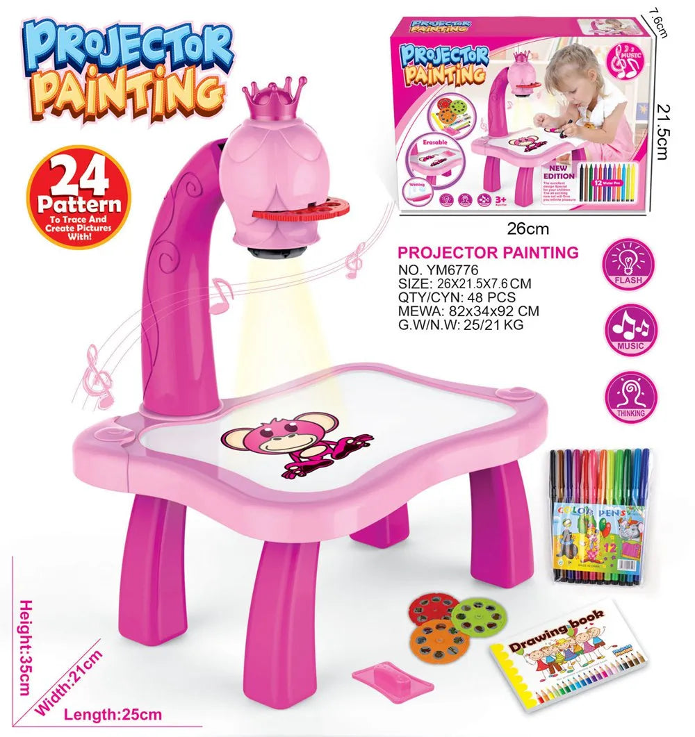Kids Giraffe Projection Drawing Table – Interactive Educational Projector Painting Desk with 24 Patterns