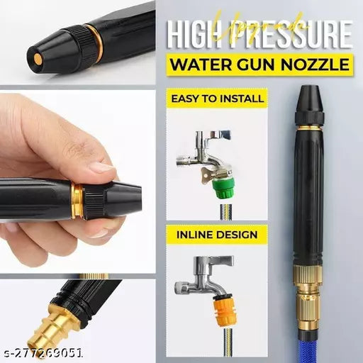 High Pressure Water Spray Gun with Metal Brass Nozzle – Adjustable Twist Hose Nozzle for Car Washing,