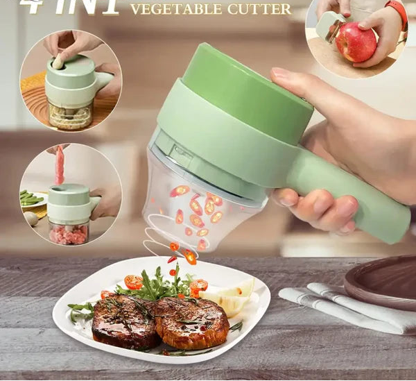 4-in-1 Handheld Electric Vegetable Chopper & Slicer Set