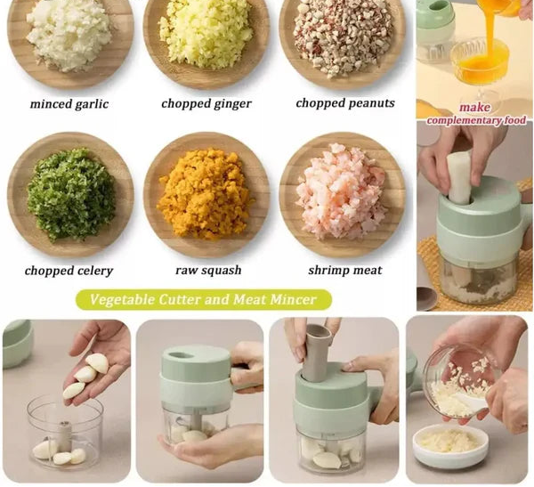 4-in-1 Handheld Electric Vegetable Chopper & Slicer Set
