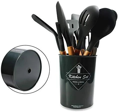 Professional Silicone Kitchen Utensil Set – Heat-Resistant Non-Stick Cooking Tools with Wooden Handles