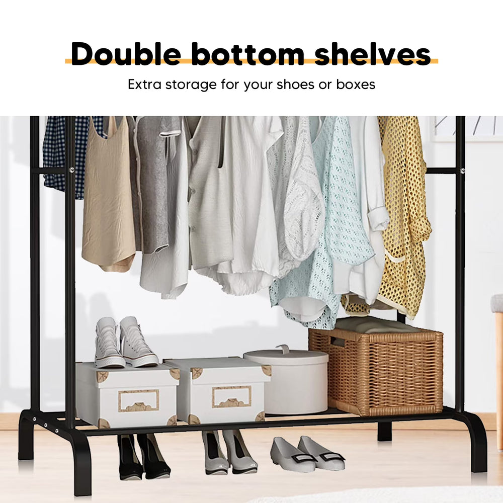Double Rail Rolling Garment Rack – Heavy-Duty Free-Standing Clothes Drying Stand