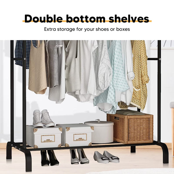 Double Rail Rolling Garment Rack – Heavy-Duty Free-Standing Clothes Drying Stand
