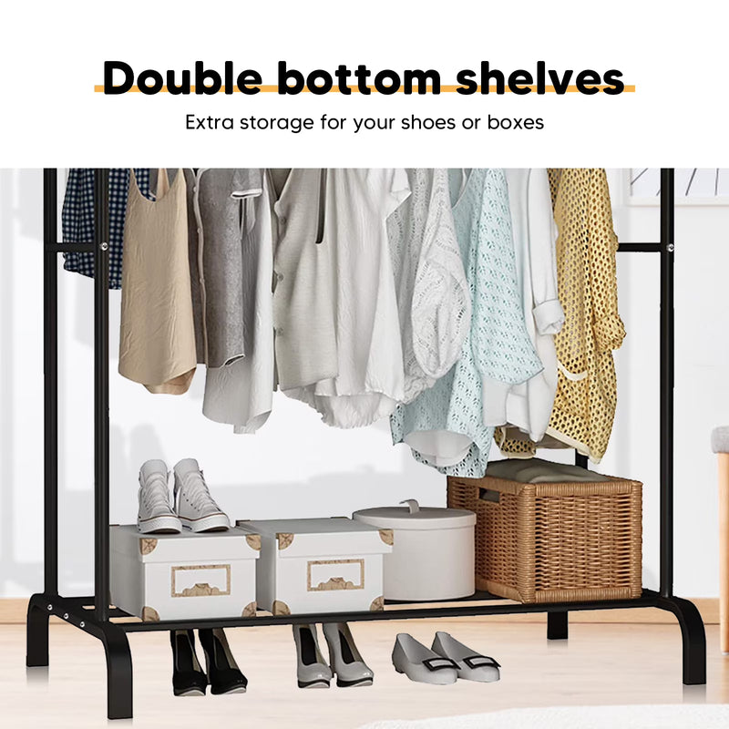 Double Rail Rolling Garment Rack – Heavy-Duty Free-Standing Clothes Drying Stand