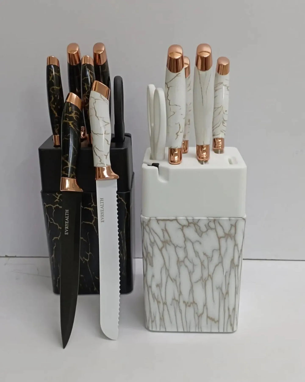 7-Piece Non-Stick Coated Knife Set with Elegant Marble Design & Acrylic Stand