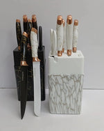 7-Piece Non-Stick Coated Knife Set with Elegant Marble Design & Acrylic Stand