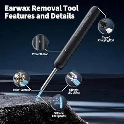 Ear Wax Removal Tool with LED Light, Earwax Removal Endoscope, Ear Scope Camera, 1080P FHD Wireless