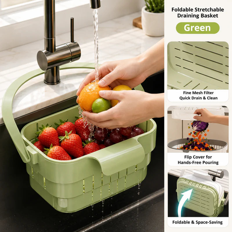 Hanging Foldable Kitchen Sink Drain Basket –  & Storage Strainer Caddy