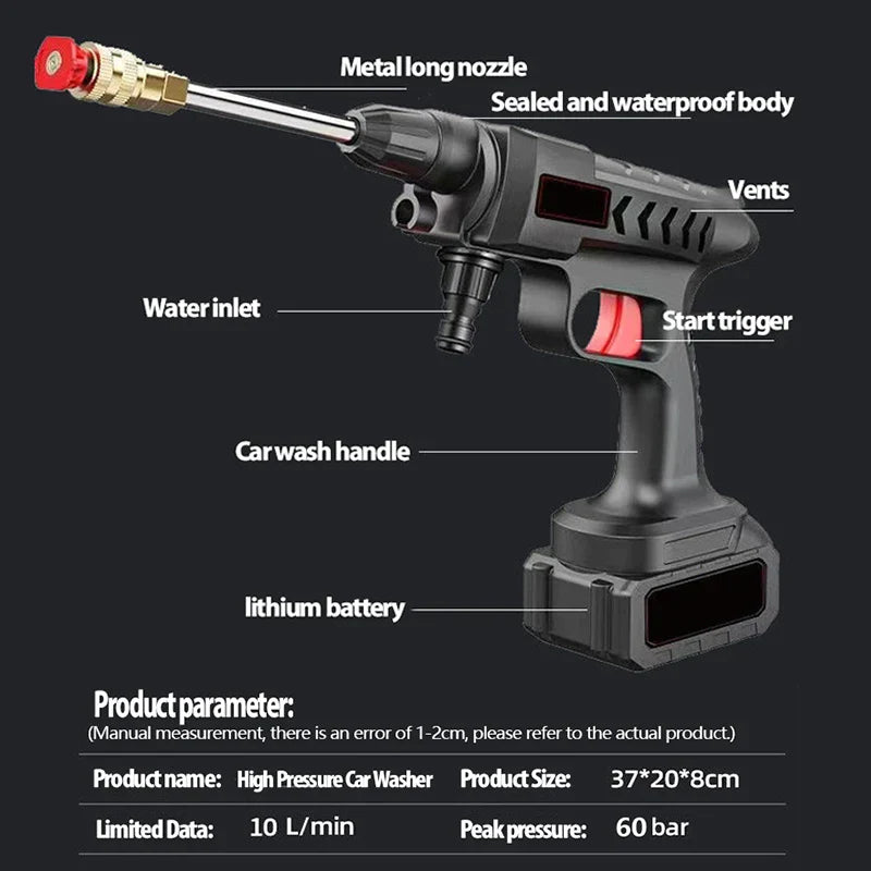Portable High-Pressure Cordless Car Washer Gun – Double Battery Power Kit