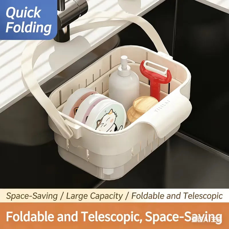 Hanging Foldable Kitchen Sink Drain Basket –  & Storage Strainer Caddy