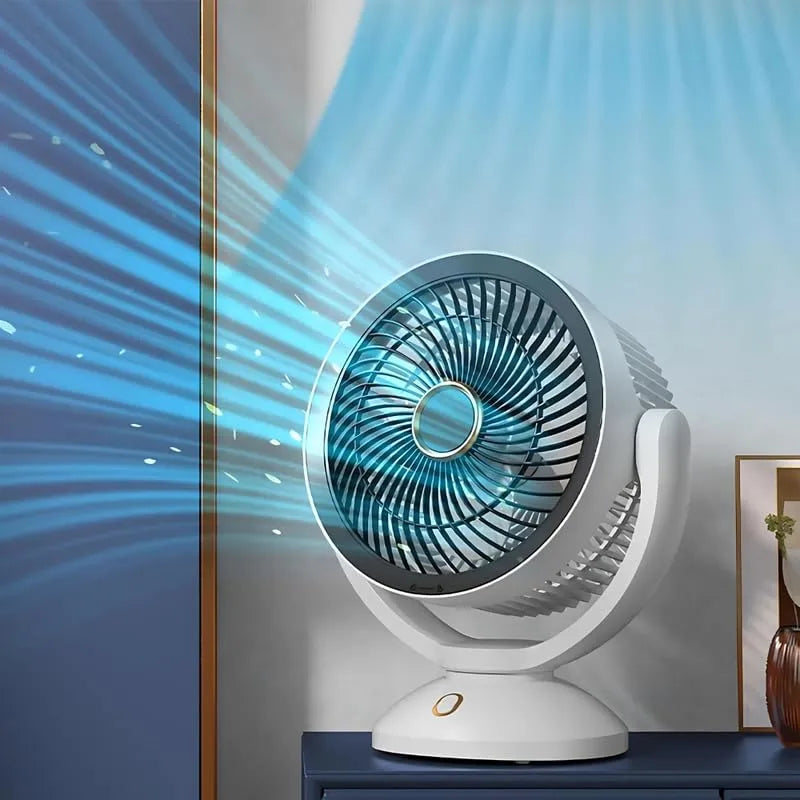 Compact Desktop Cooling Fan with 3-Speed Wind Cycle, Wide-Angle Oscillation, and Low-Noise