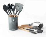 Professional Silicone Kitchen Utensil Set – Heat-Resistant Non-Stick Cooking Tools with Wooden Handles
