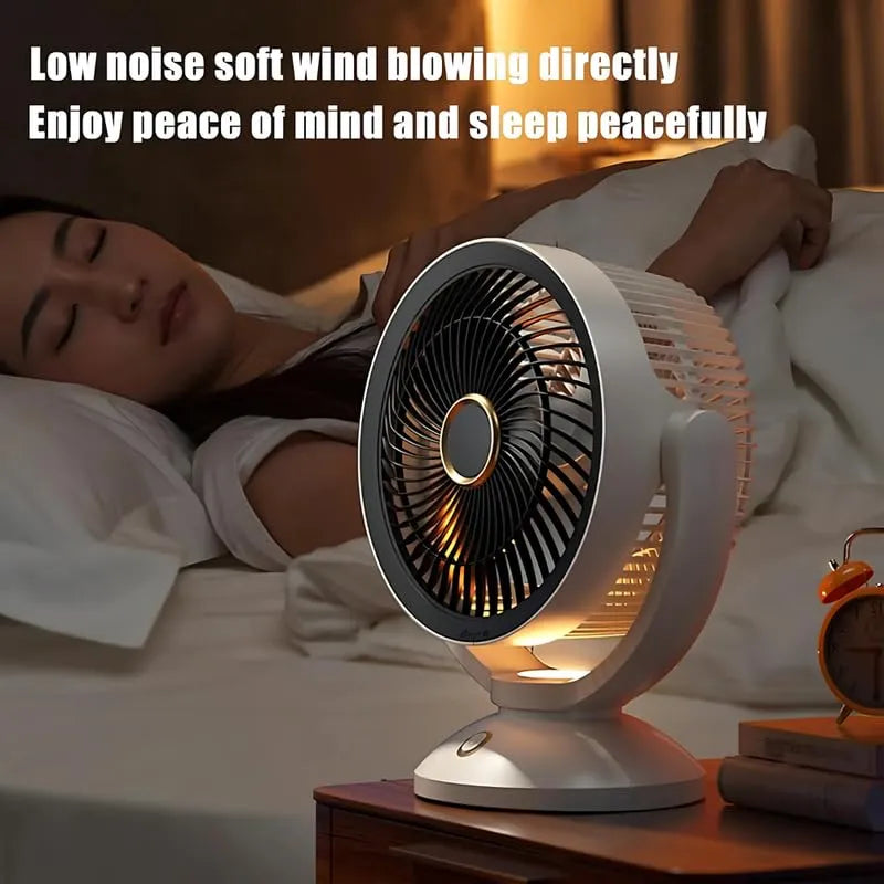 Compact Desktop Cooling Fan with 3-Speed Wind Cycle, Wide-Angle Oscillation, and Low-Noise