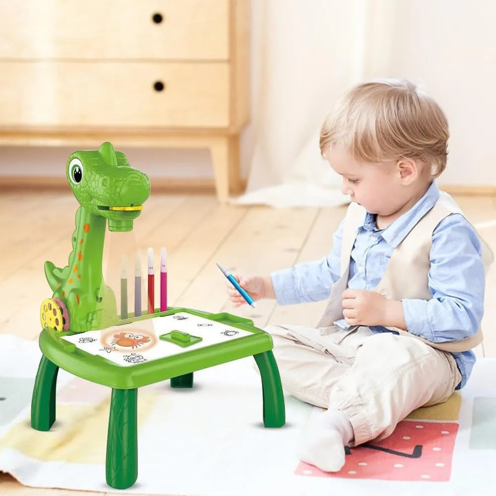 Kids Drawing Table with Projector – Dinosaur Art Desk for Kids