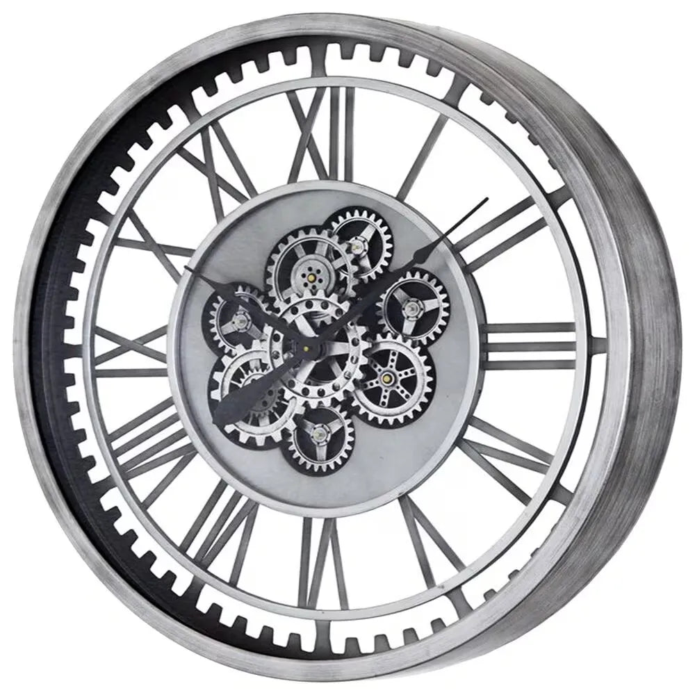 Industrial Gear Wall Clock – Large 3D Moving Cog Timepiece with Roman Numerals
