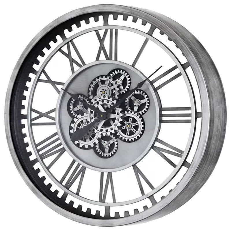 Industrial Gear Wall Clock – Large 3D Moving Cog Timepiece with Roman Numerals