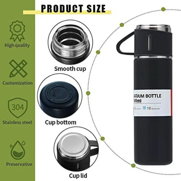 Stainless Steel Insulated Vacuum Flask Set – Hot & Cold Thermal Water Bottle