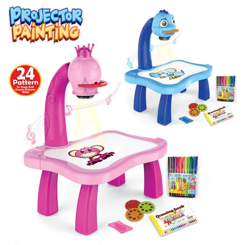 Kids Giraffe Projection Drawing Table – Interactive Educational Projector Painting Desk with 24 Patterns