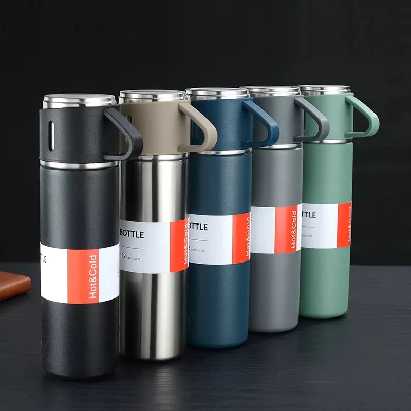 Stainless Steel Insulated Vacuum Flask Set – Hot & Cold Thermal Water Bottle
