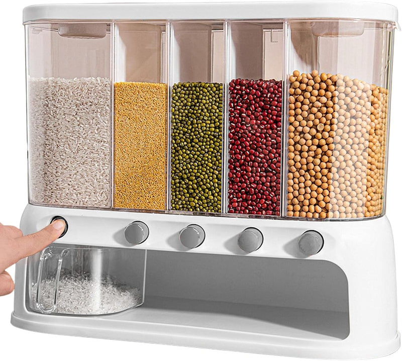 Wall-Mounted Dry Food Dispenser 6-Grid Cereal Dispensers Food Storage Container Kitchen Storage Tank