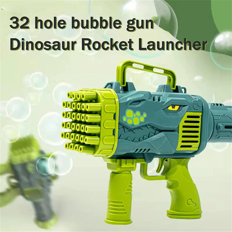 Dinosaur Bubble Bazooka – Automatic Gatling-Style Colorful Bubble Gun with Lights