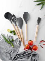 Professional Silicone Kitchen Utensil Set – Heat-Resistant Non-Stick Cooking Tools with Wooden Handles