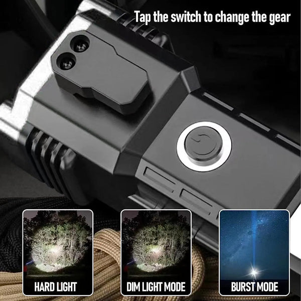 Multi-Functional Tactical LED Flashlight with COB Work Light & Emergency Hammer