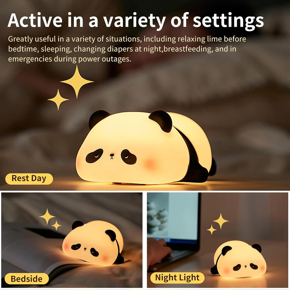 Adorable Panda Silicone Night Light – Dimmable Touch Control Lamp with Sleep Timer