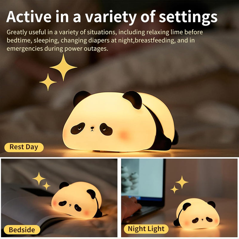 Adorable Panda Silicone Night Light – Dimmable Touch Control Lamp with Sleep Timer