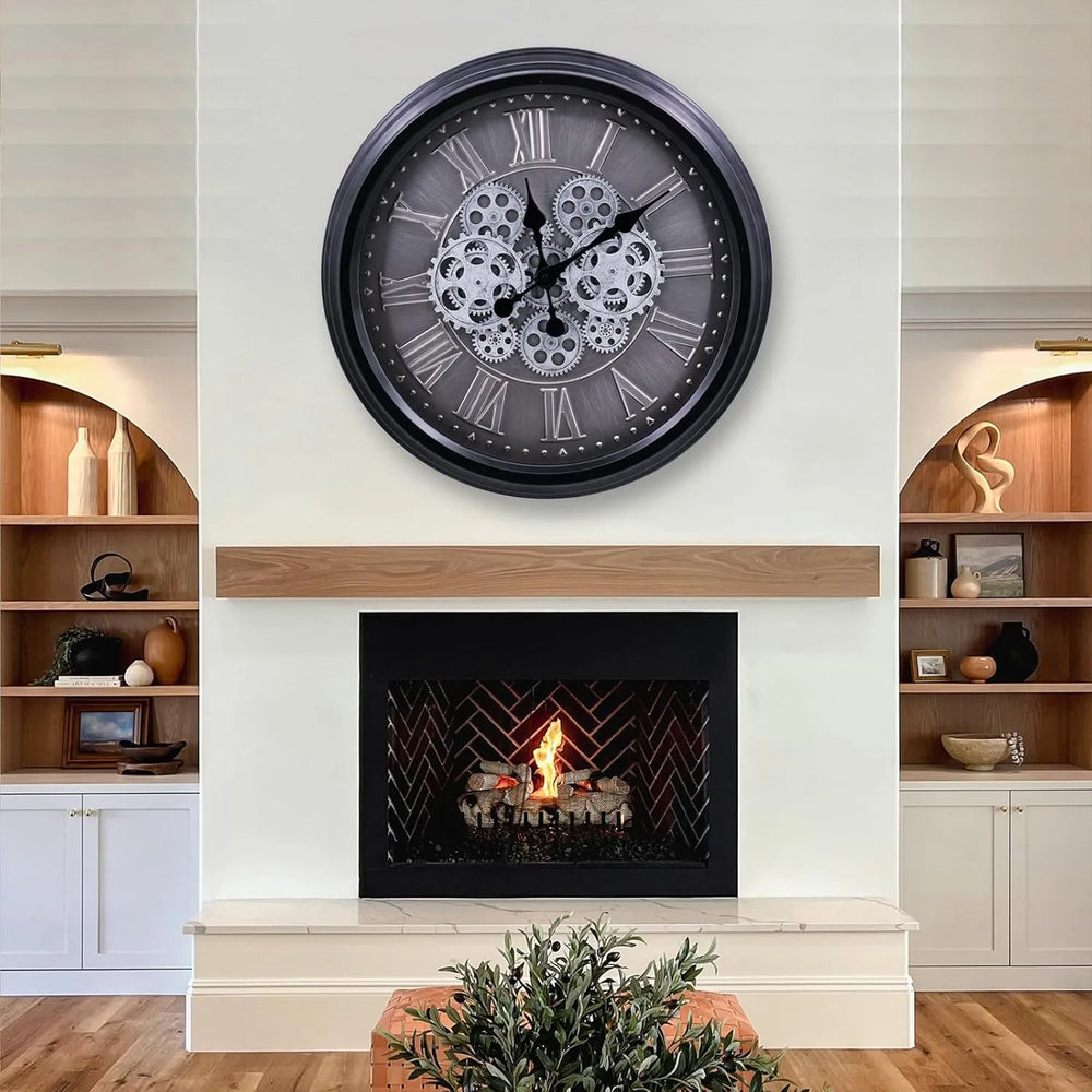Industrial Gear Wall Clock – Large 3D Moving Cog Timepiece with Roman Numerals
