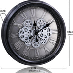 Industrial Gear Wall Clock – Large 3D Moving Cog Timepiece with Roman Numerals