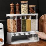 Wall-Mounted Dry Food Dispenser 6-Grid Cereal Dispensers Food Storage Container Kitchen Storage Tank
