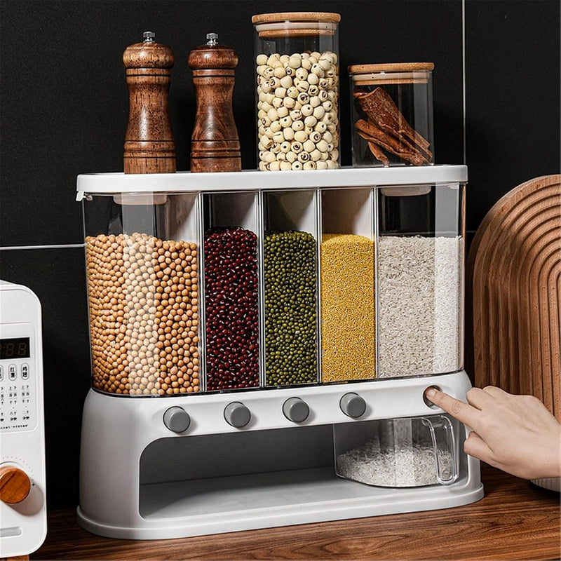 Wall-Mounted Dry Food Dispenser 6-Grid Cereal Dispensers Food Storage Container Kitchen Storage Tank