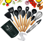 Professional Silicone Kitchen Utensil Set – Heat-Resistant Non-Stick Cooking Tools with Wooden Handles