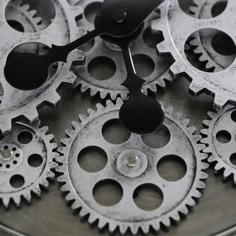Industrial Gear Wall Clock – Large 3D Moving Cog Timepiece with Roman Numerals