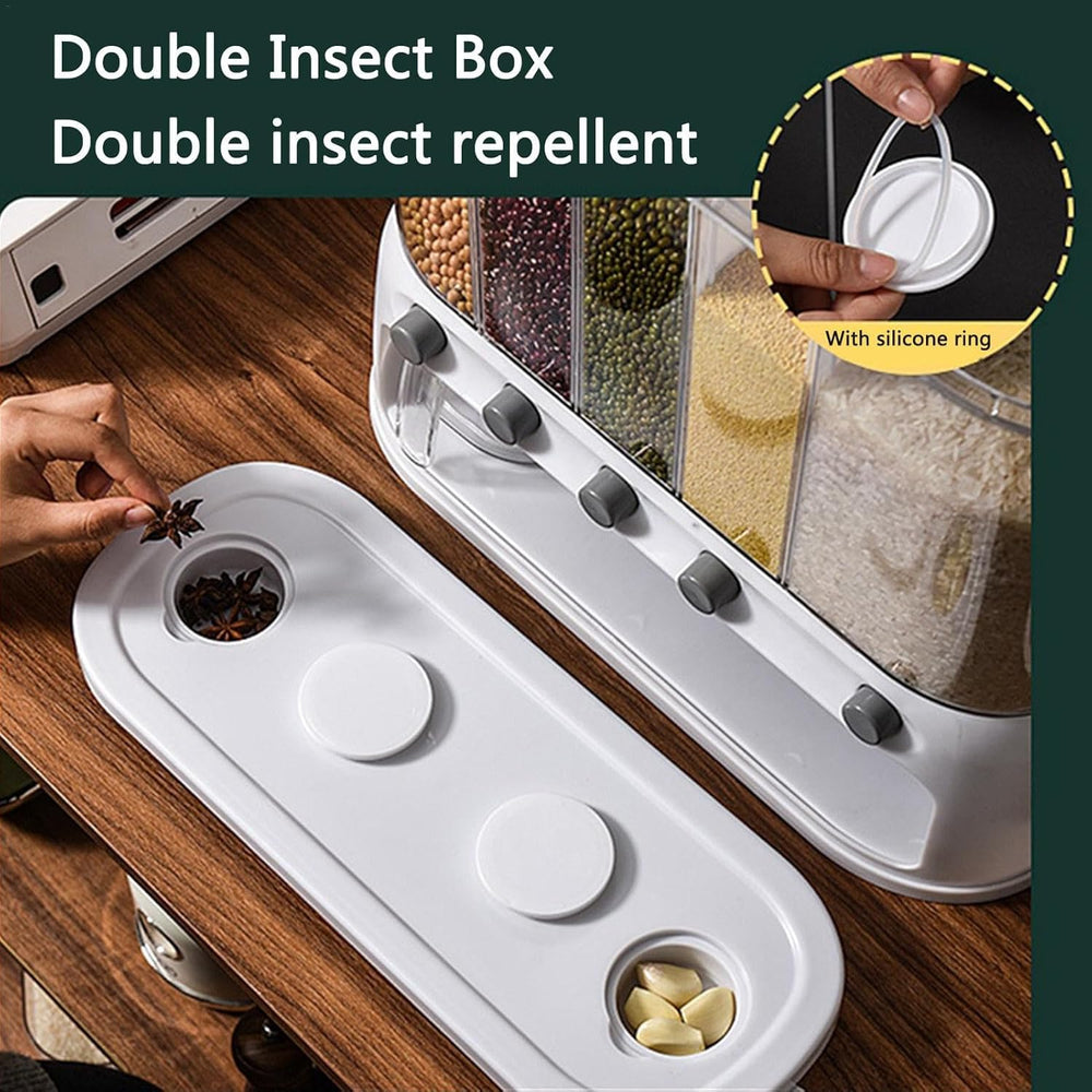 Wall-Mounted Dry Food Dispenser 6-Grid Cereal Dispensers Food Storage Container Kitchen Storage Tank
