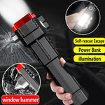 Multi-Functional Tactical LED Flashlight with COB Work Light & Emergency Hammer