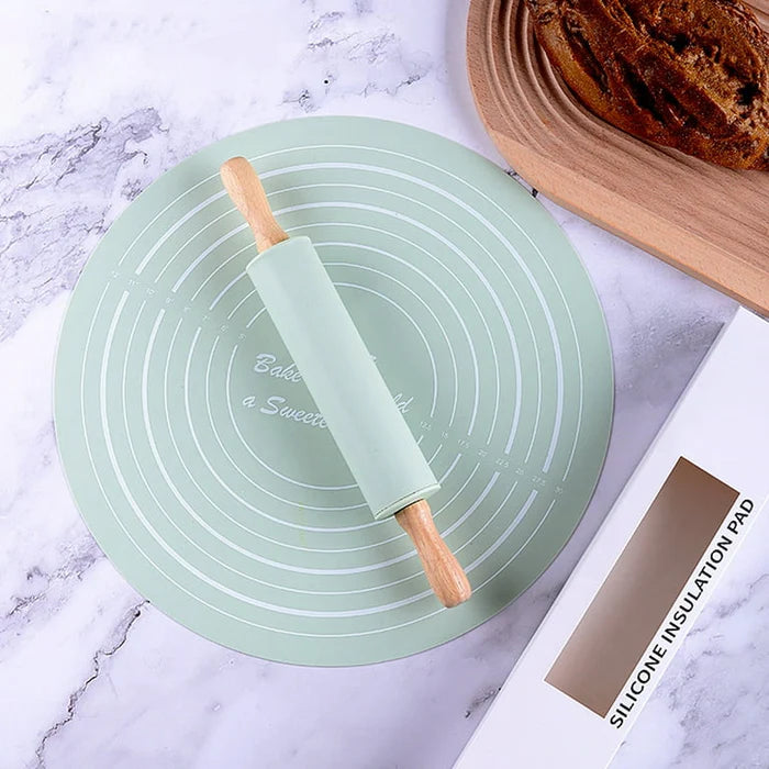 Silicone Rolling Pin & Kneading Pad Set – Non-Stick Pastry Mat with Measurement Guide