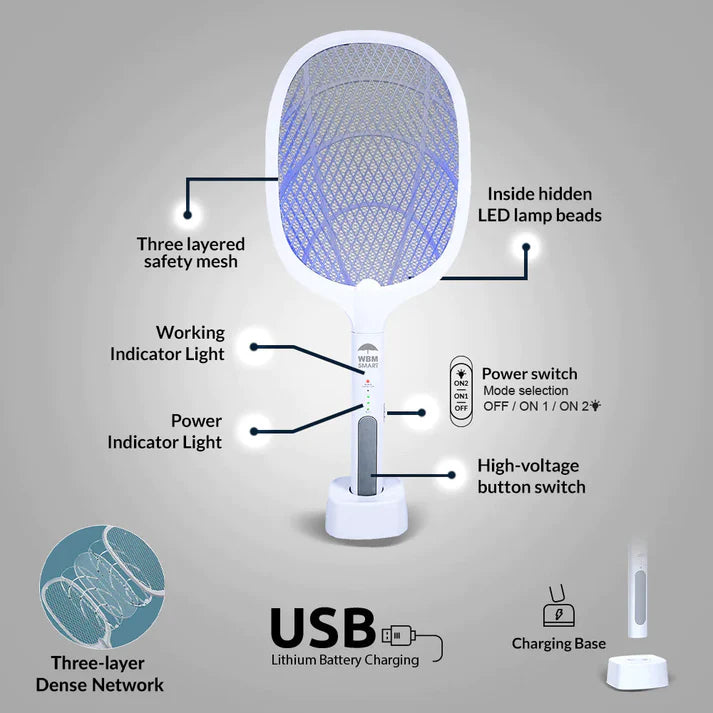 Smart 2-in-1 Electric Bug Zapper – Rechargeable Mosquito Swatter & Trap
