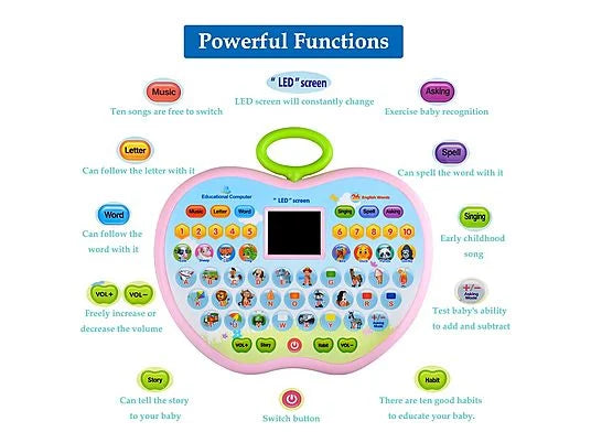 Apple-Shaped Educational Learning Computer – Interactive Toddler Tablet with LED Screen & Music