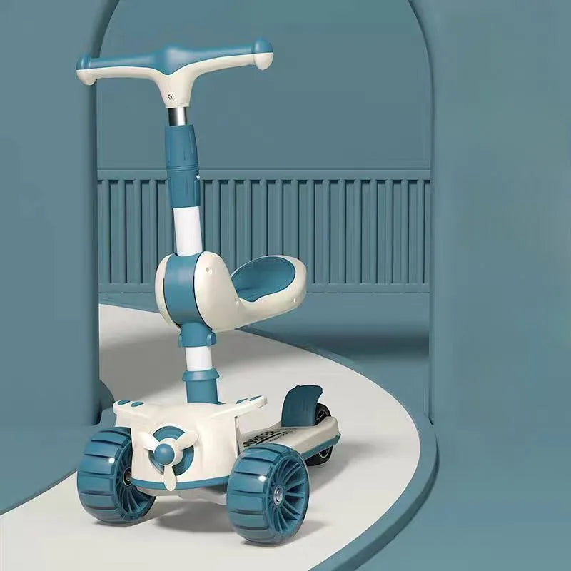 2-in-1 Kids' Kick Scooter with Foldable Seat – Adjustable 3-Wheel Toddler Scooter, Folding Design,