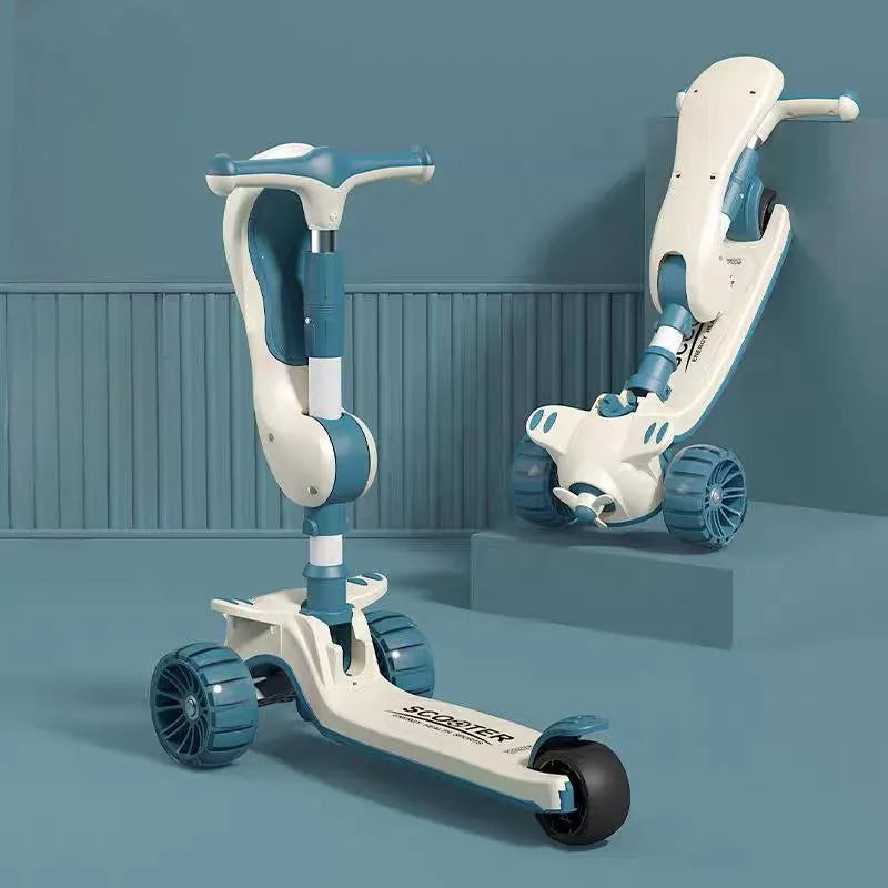 2-in-1 Kids' Kick Scooter with Foldable Seat – Adjustable 3-Wheel Toddler Scooter, Folding Design,